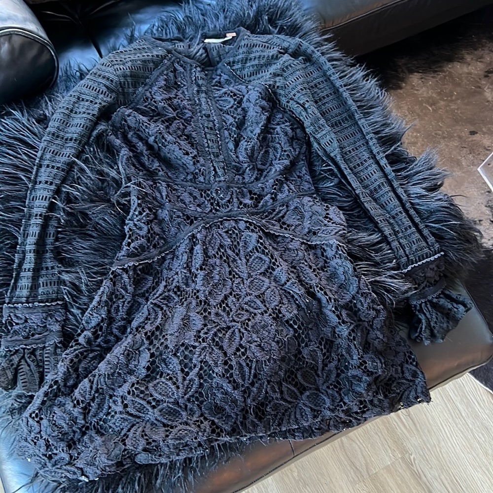 Free People Black Size 2 Long Sleeve Lace Mini Dress